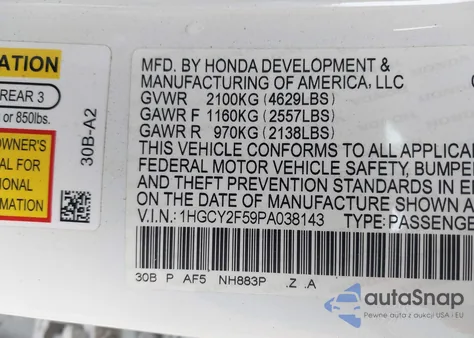 2023 Honda Accord Hybrid Sport from USA, damaged, VIN 1HGCY2F59PA038143